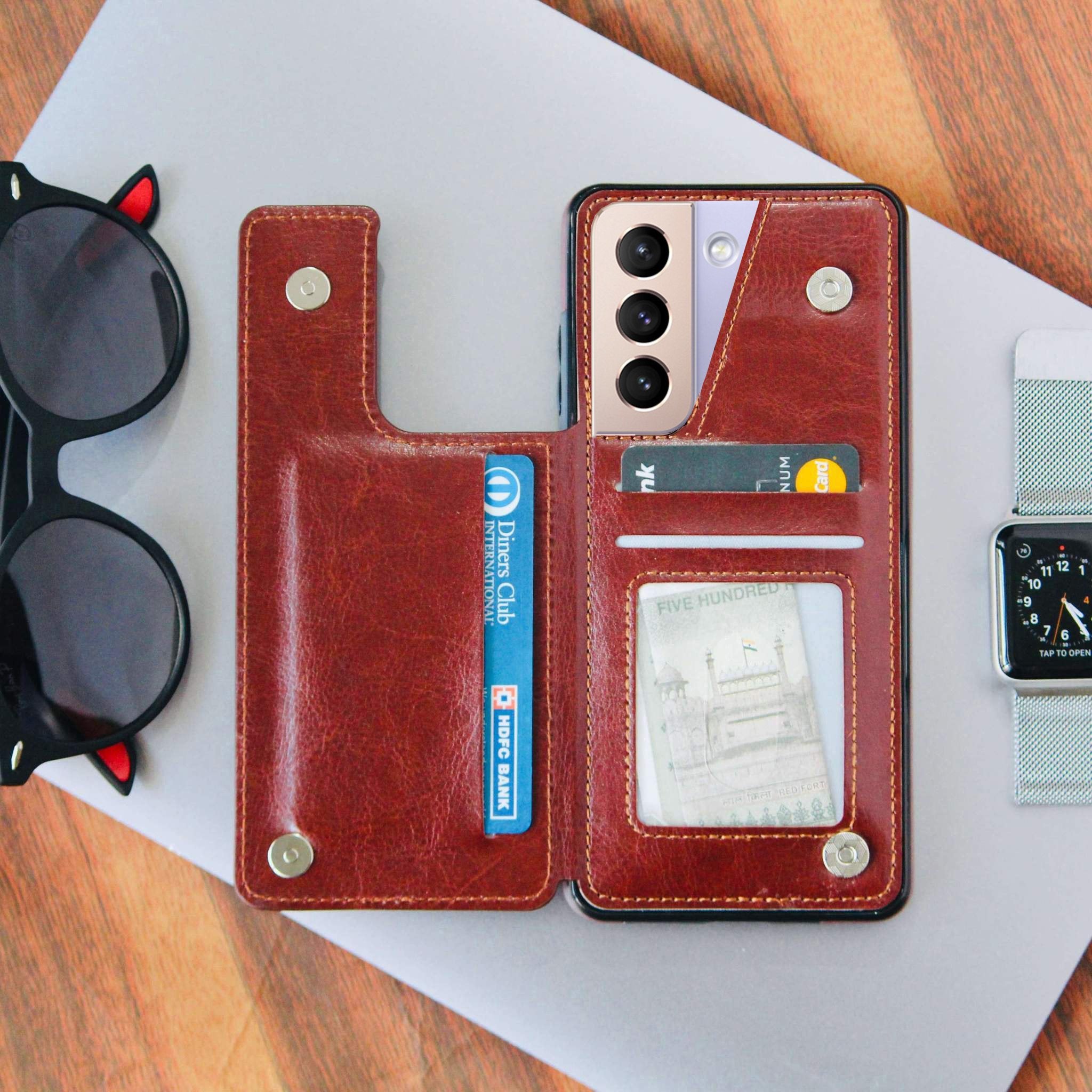 Luxury Wallet Style Premium Leather Case iPhone cover – JustAndBest India