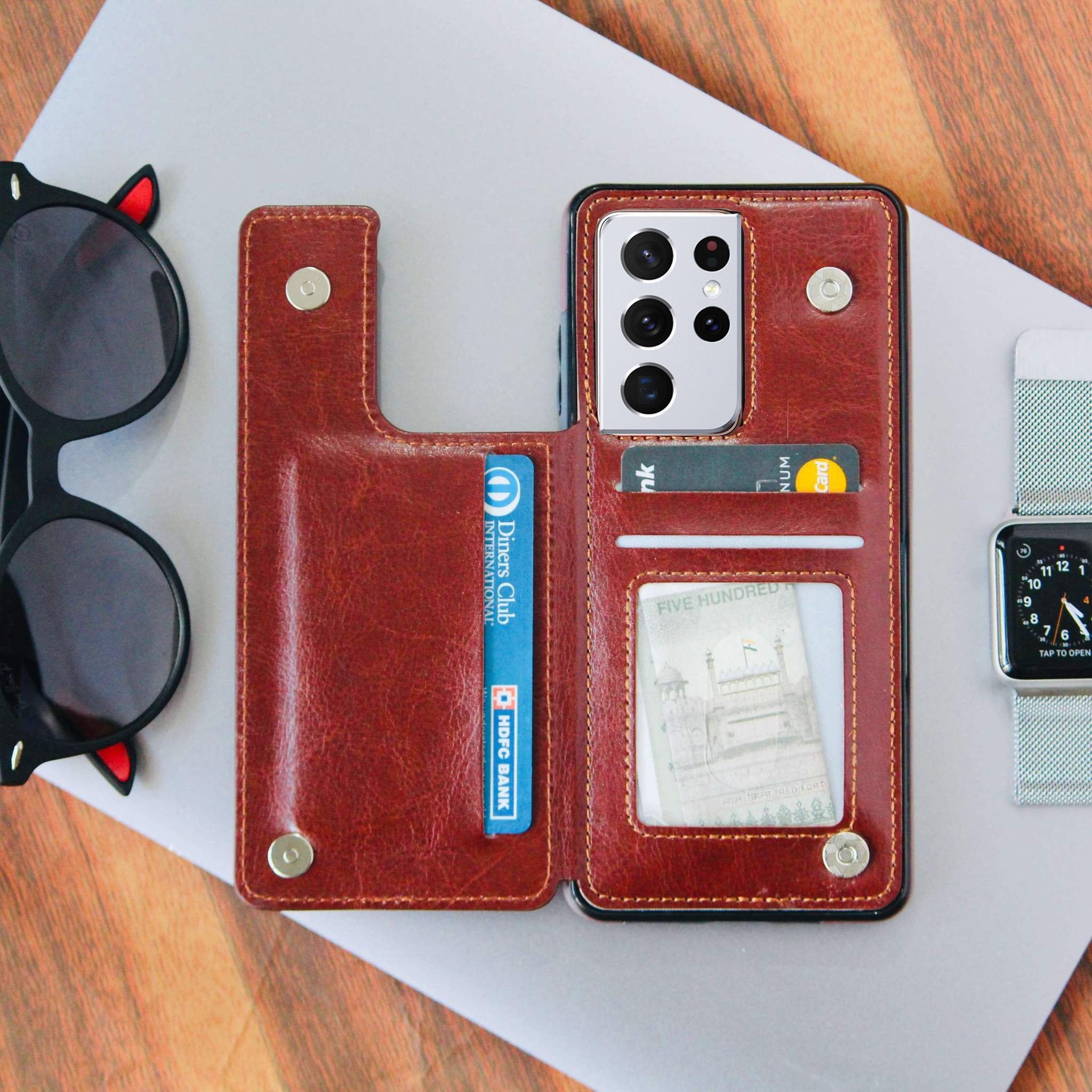 Luxury Wallet Style Premium Leather Case iPhone cover – JustAndBest India