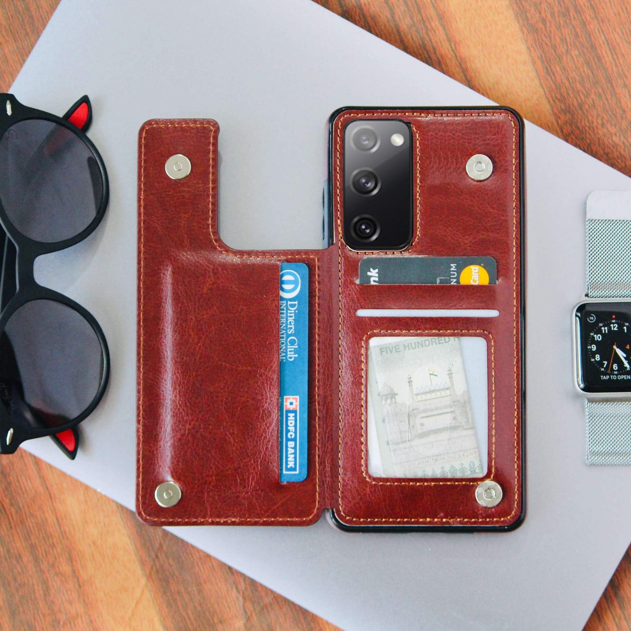 Luxury Wallet Style Premium Leather Case iPhone cover – JustAndBest India