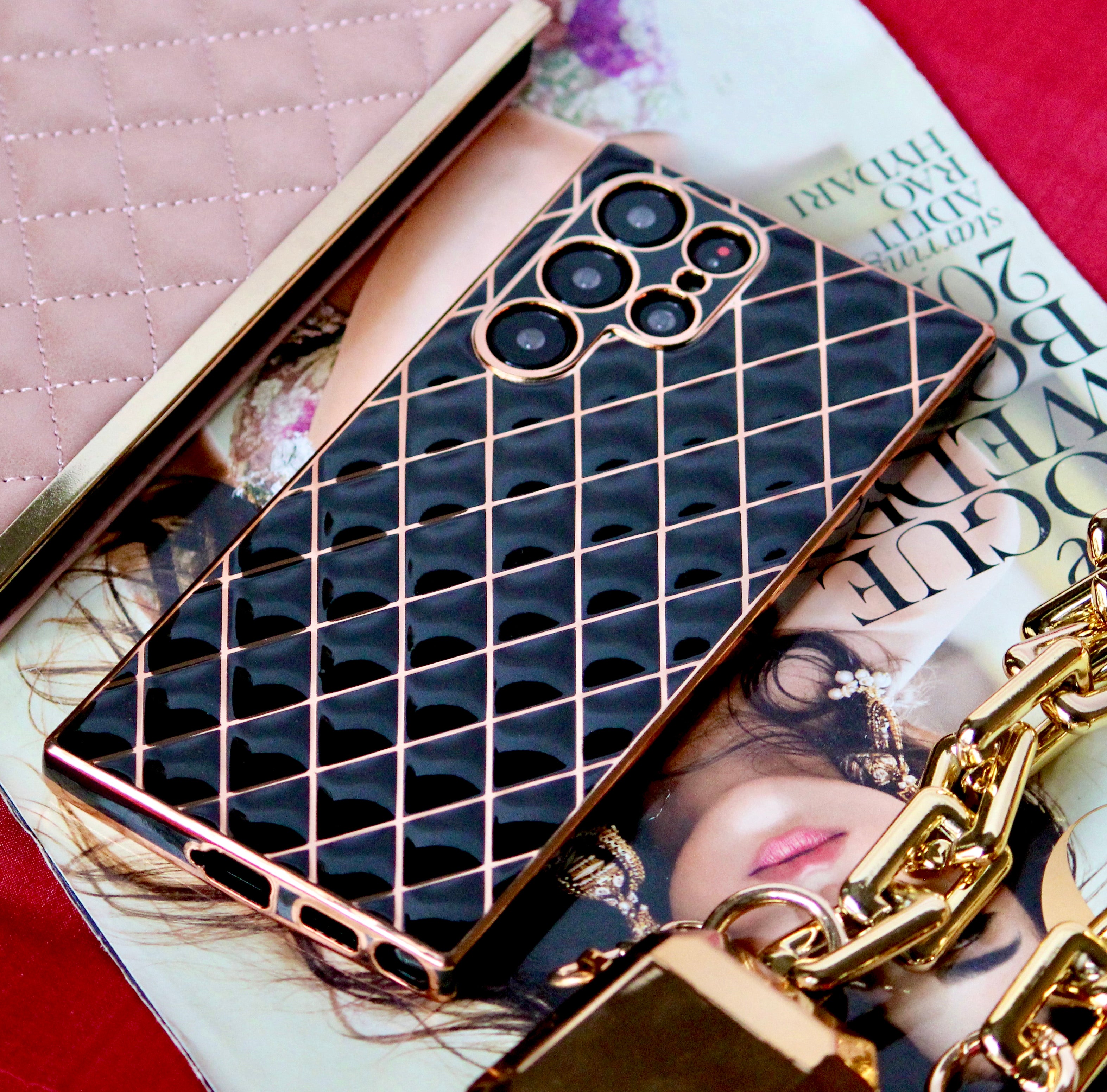 Glossy Black Grid Gold Electroplated Cover iPhone cover – JustAndBest India