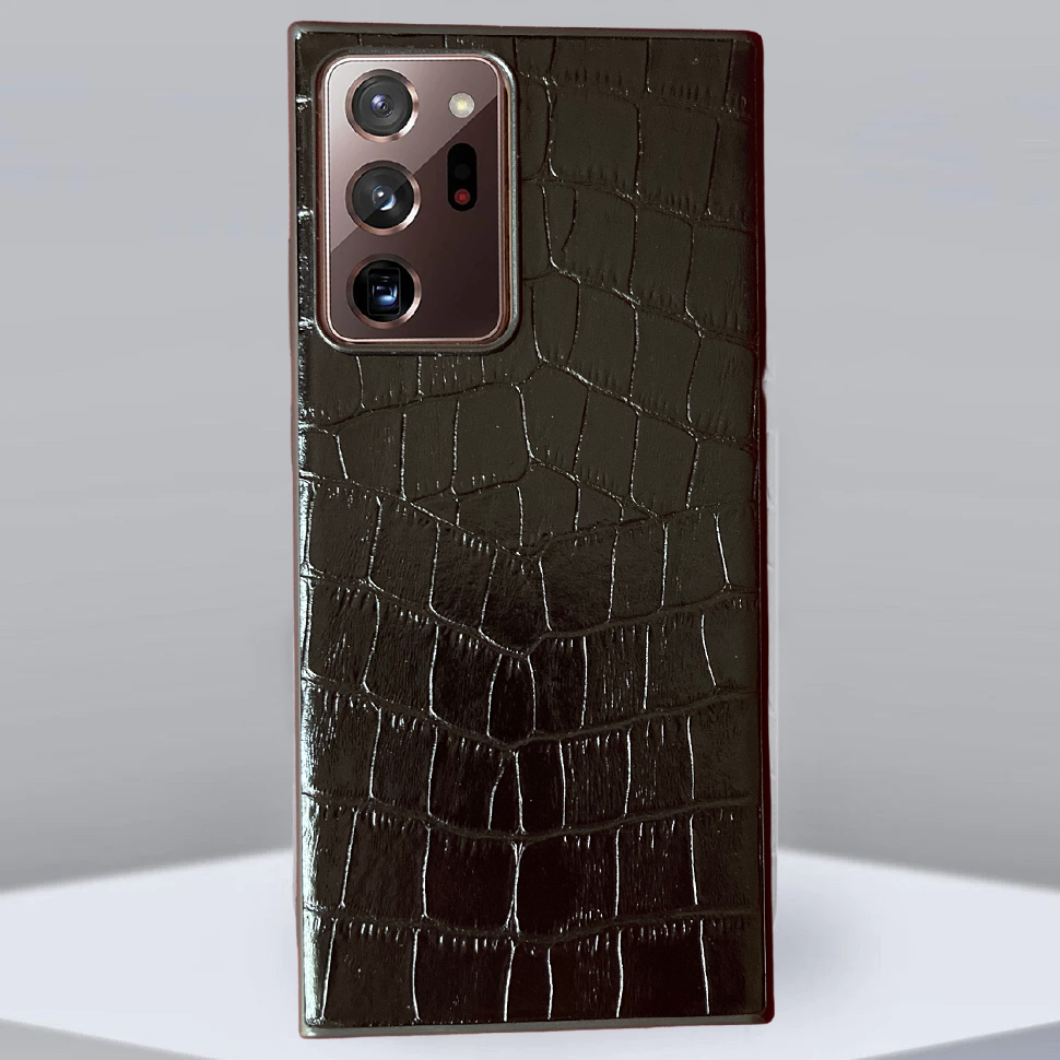 Jet Black Croco Pattern Premium Leather Luxury Samsung note 20 ultra Case