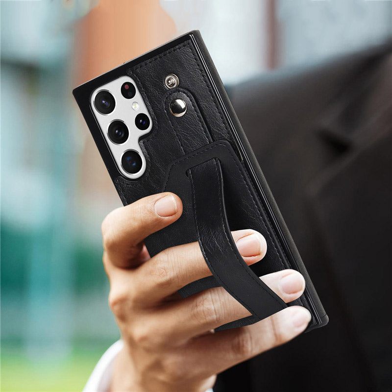 Premium Leather Wallet Style Hand Strap Case iPhone cover – JustAndBest India