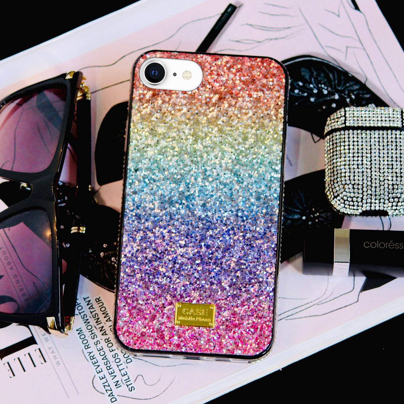 Rainbow Glitter Bling Rhinestones Luxury Cover iPhone cover – JustAndBest India