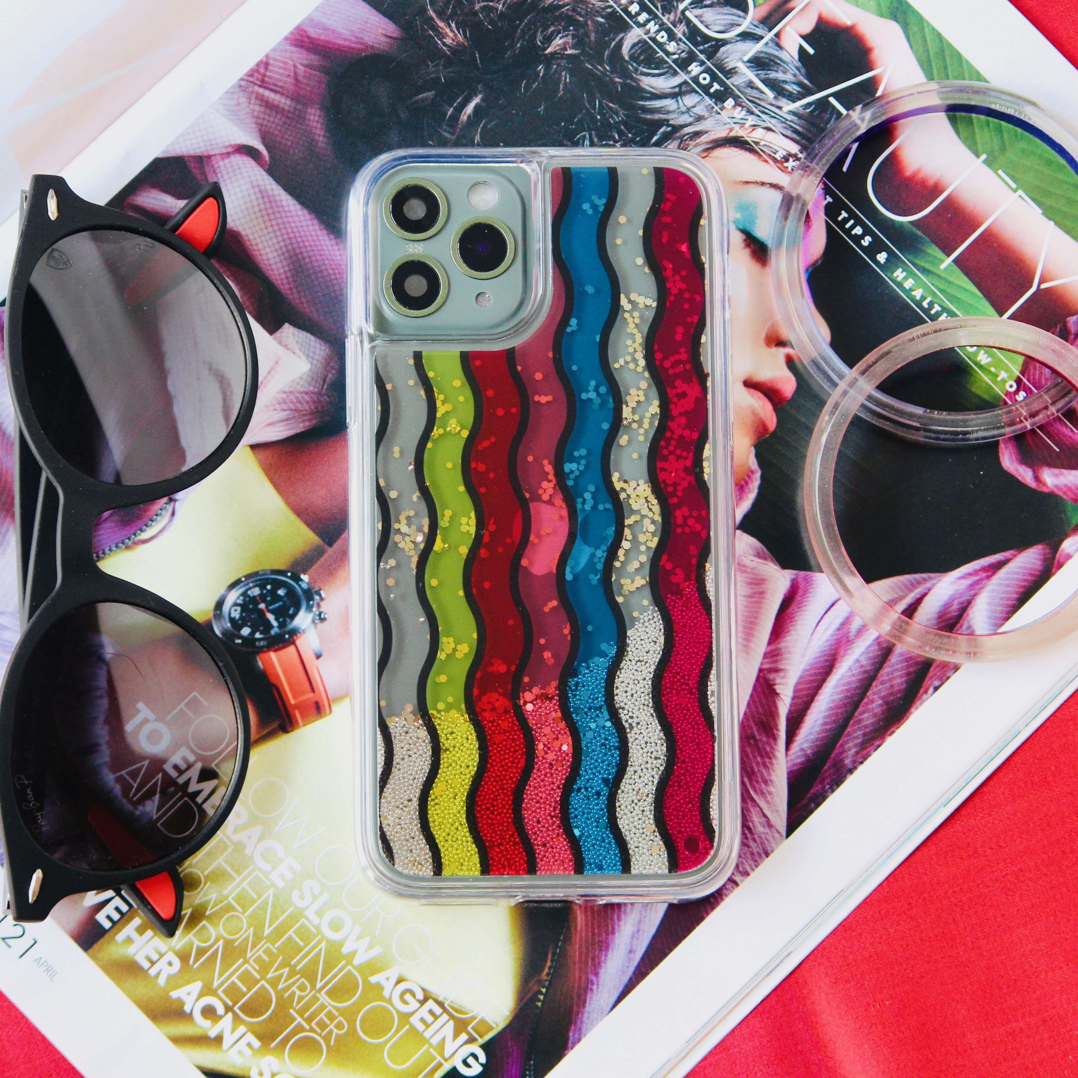 Rainbow Glitter Quicksand Luxury Case iPhone cover – JustAndBest India