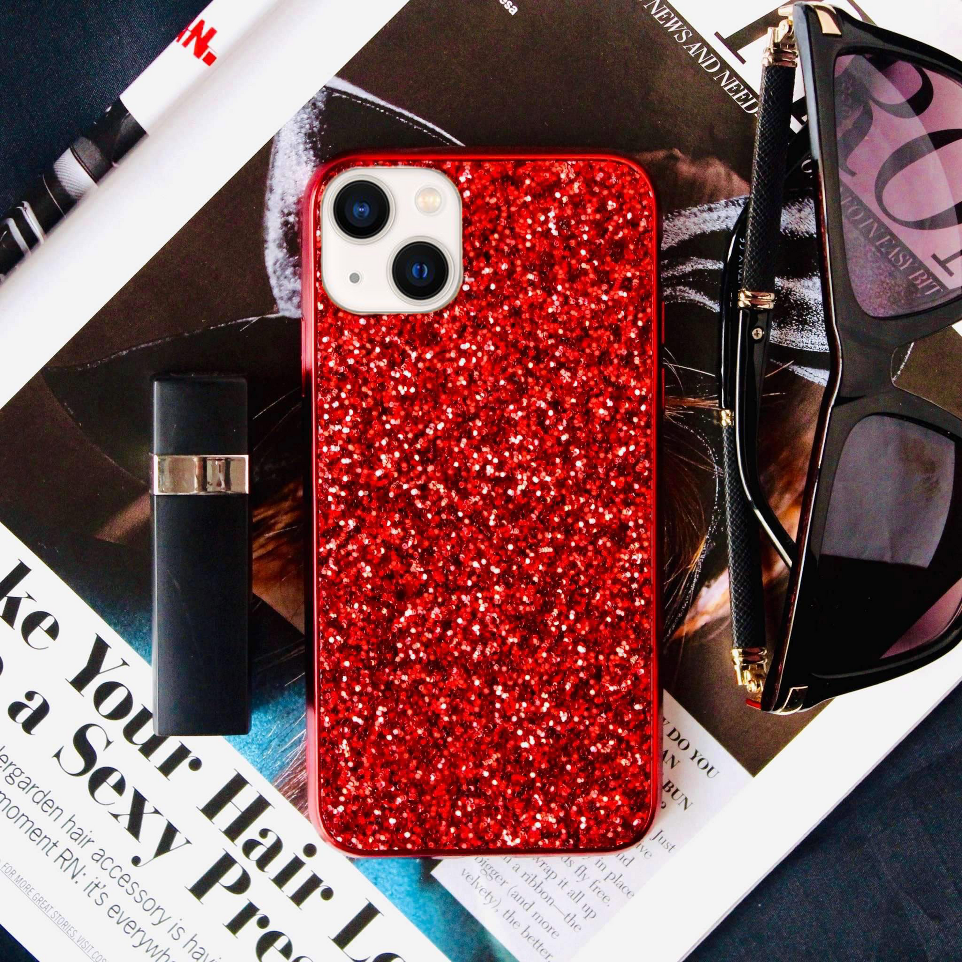 Red Glitter Bling Sequin Cover iPhone 14