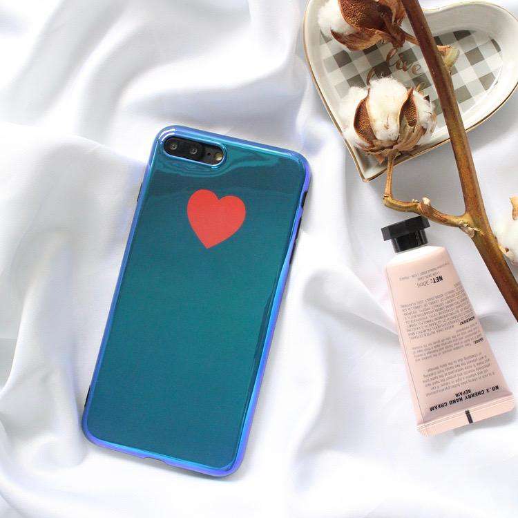 Red Heart Aurora Blue Light Ray Case