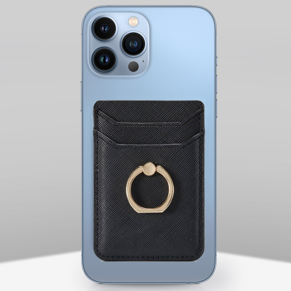 Gold Ring Holder Black Leather Phone Wallet – phone accessory by JustAndBest India