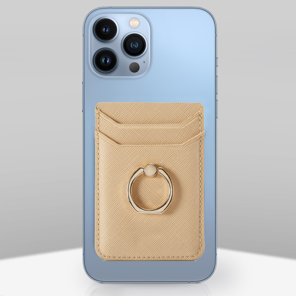 Gold Ring Holder Sandy Tan Leather Phone Wallet – phone accessory by JustAndBest India