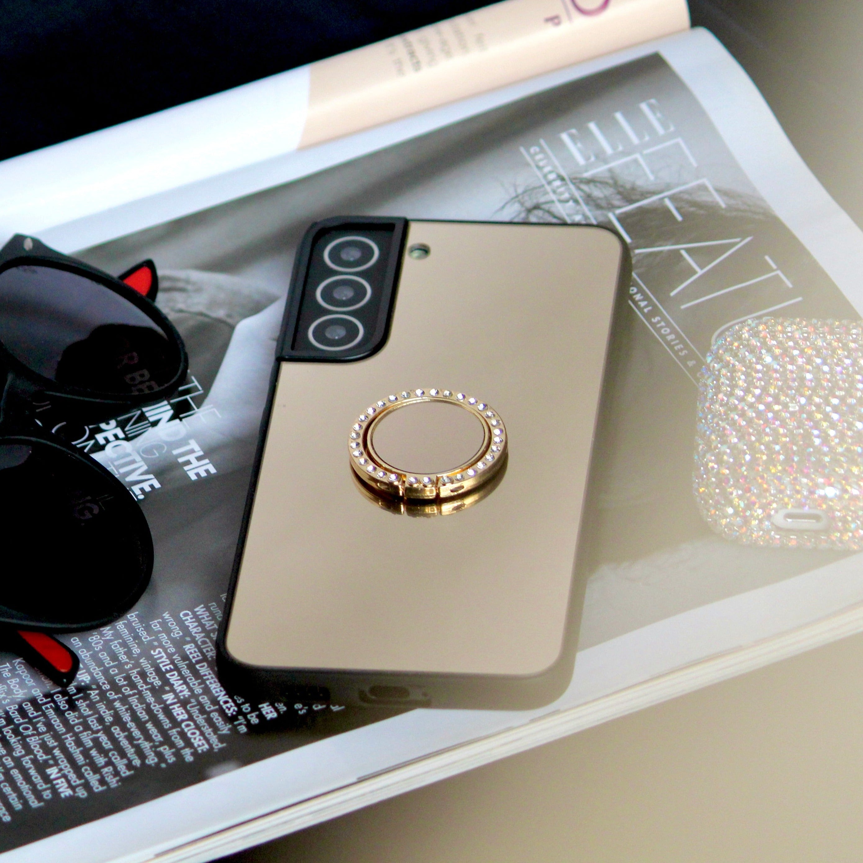 Gold Mirror Rhinestones Ring Holder Luxury Cover – phone accessory by JustAndBest India