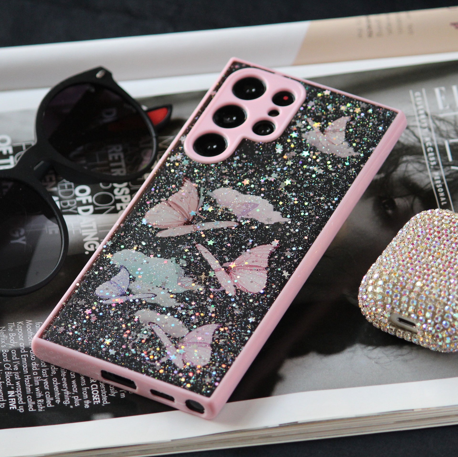 Butterfly Glitter Transparent Cover Samsung Galaxy S23 Ultra