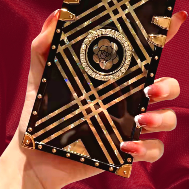 Black & Gold Rose Rhinestones Ring Holder Luxury Cover – phone accessory by JustAndBest India