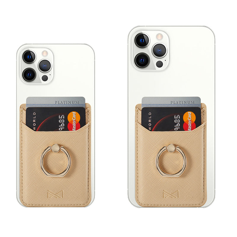 Gold Ring Holder Sandy Tan Leather Phone Wallet – phone accessory by JustAndBest India