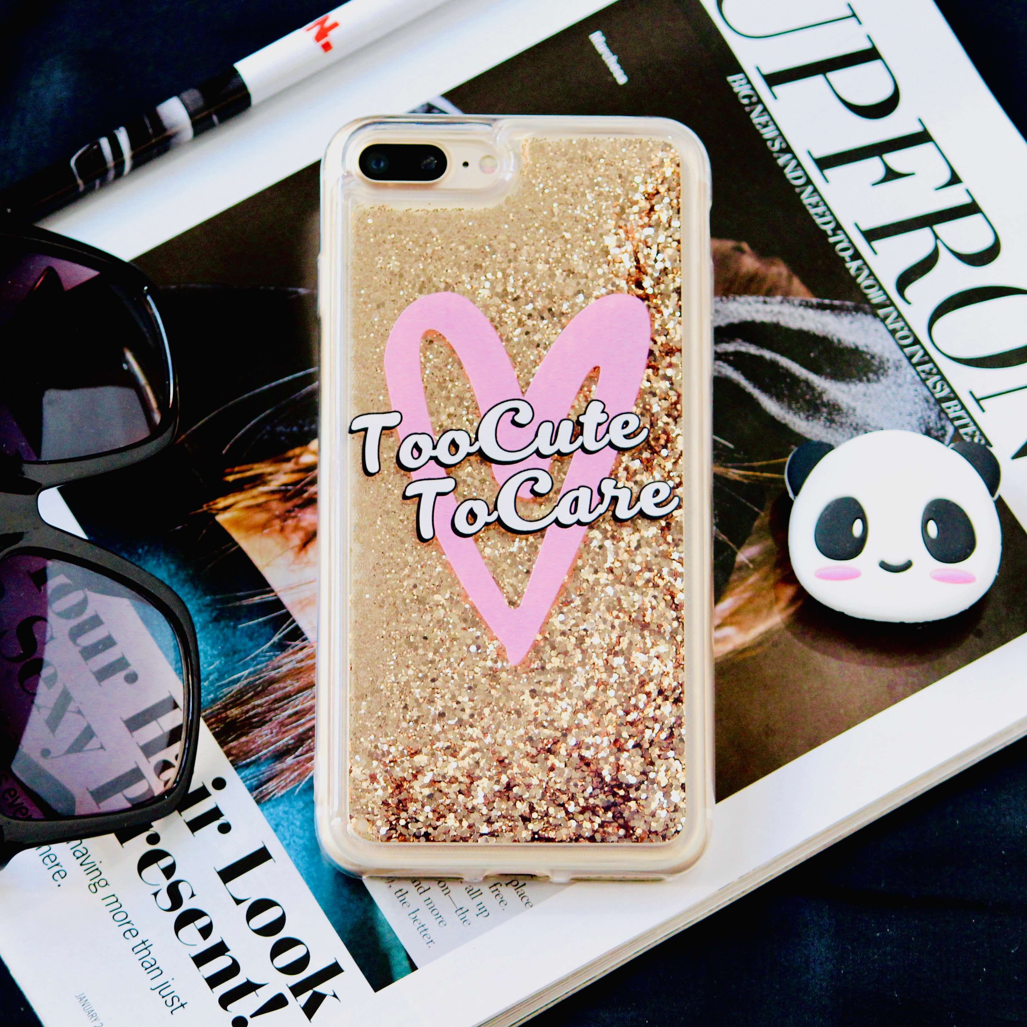 Too Cute To Care Glitter Quicksand Case iPhone cover – JustAndBest India