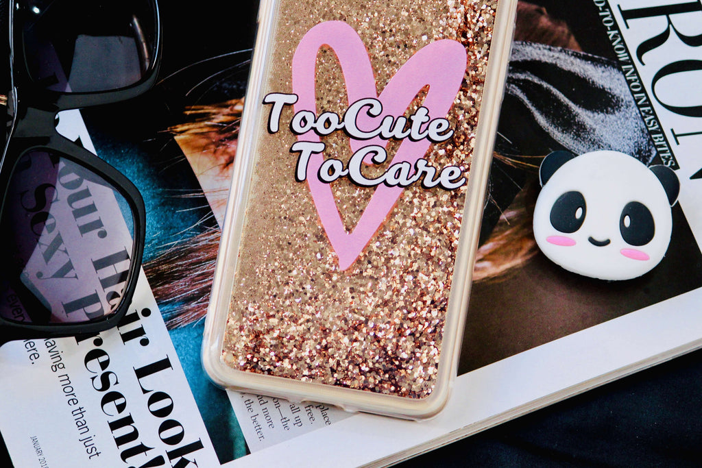 Too Cute To Care Glitter Quicksand iPhone SE 2020 Case