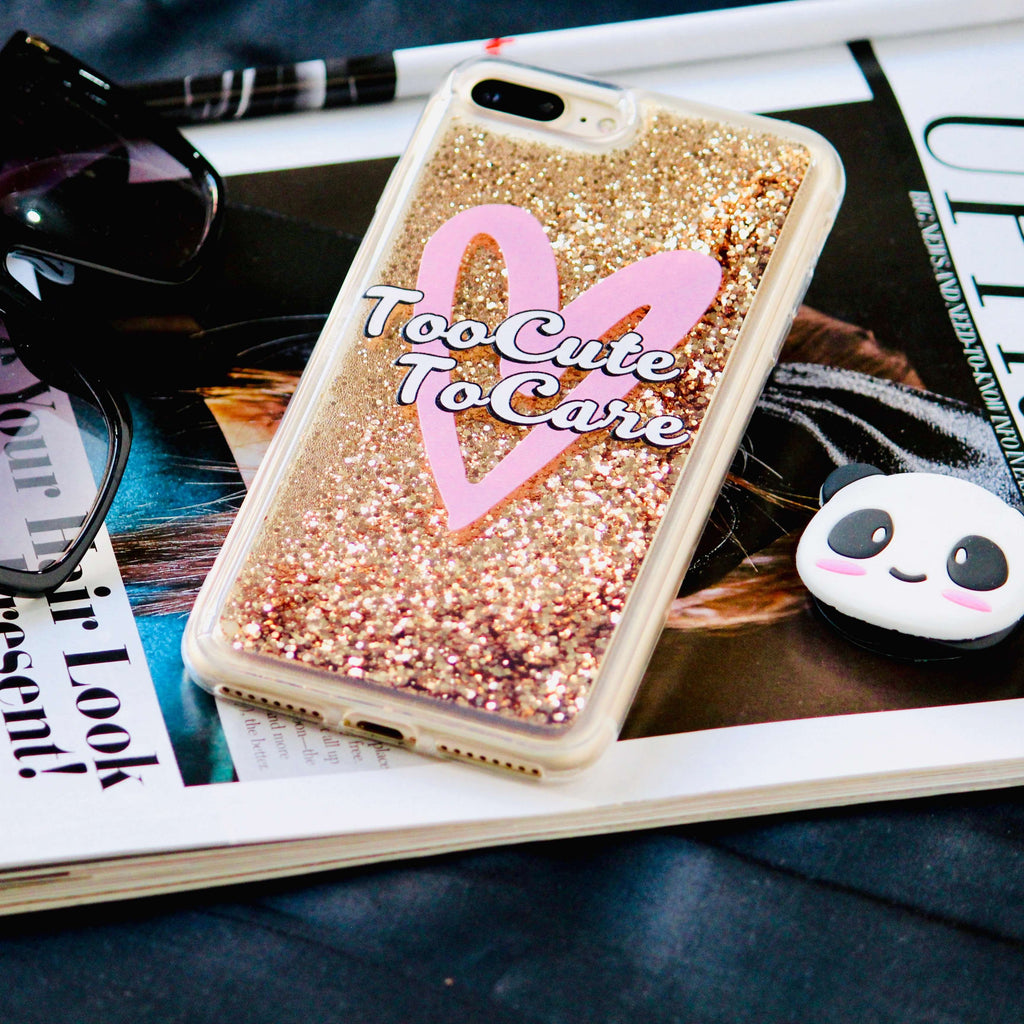 Too Cute To Care Glitter Quicksand iPhone SE 2020 Case