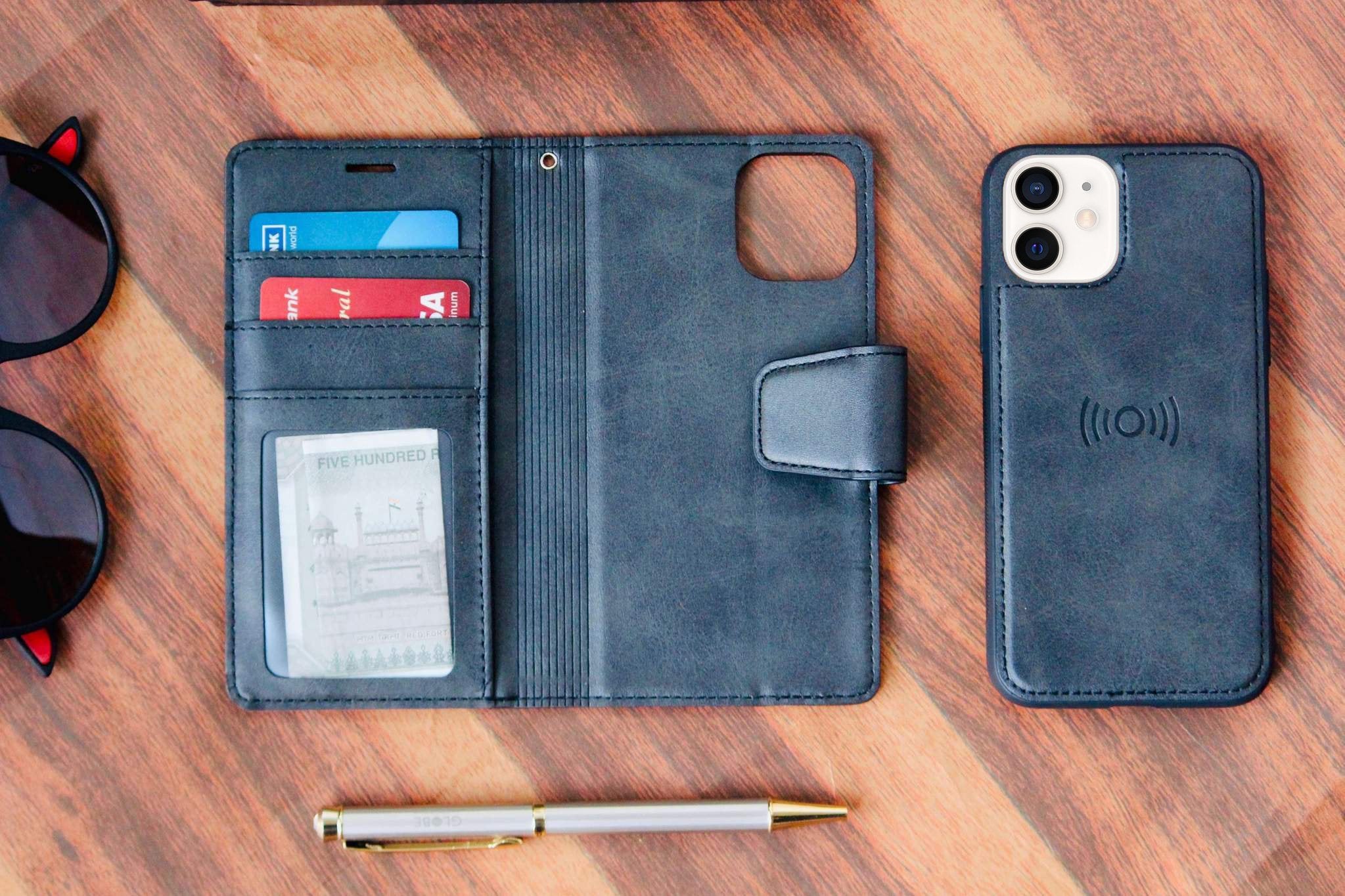 Two-In-One Wallet Style Premium  Black Leather Luxury Flip Case iPhone cover – JustAndBest India