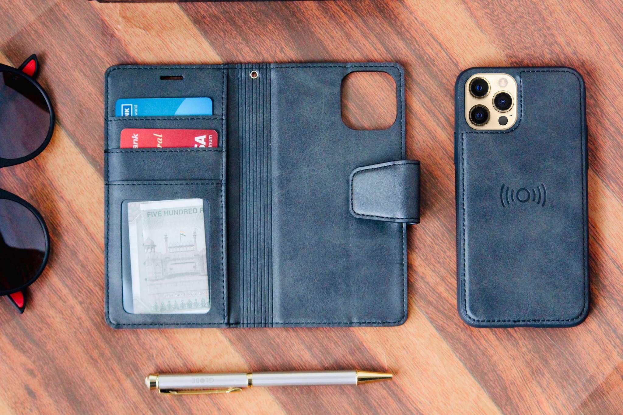 Two-In-One Wallet Style Premium  Black Leather Luxury Flip Case iPhone cover – JustAndBest India