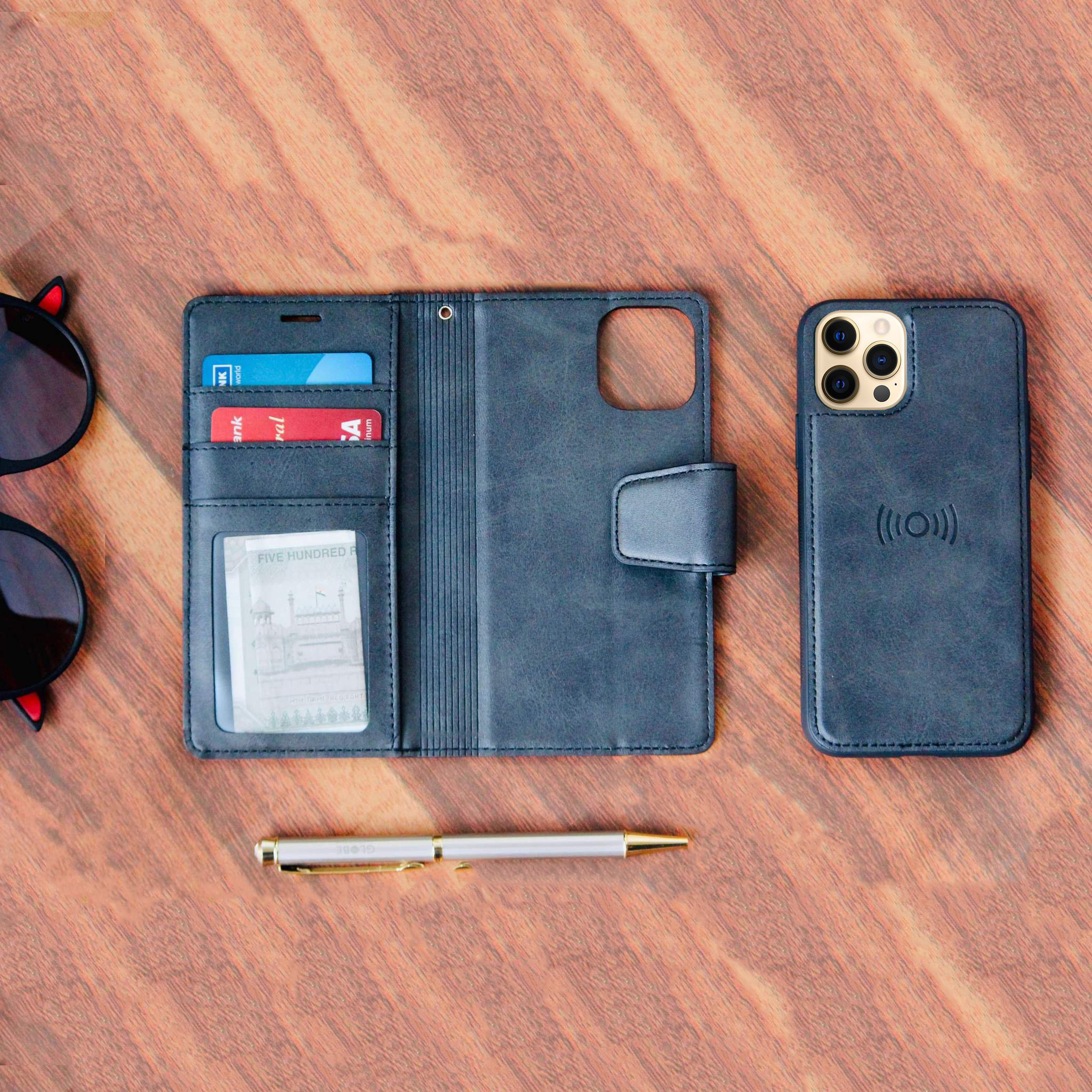 Two-In-One Wallet Style Premium Leather Luxury Flip Case iPhone cover – JustAndBest India