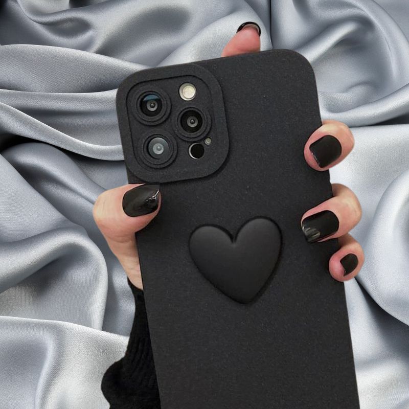 Midnight Black Cute Heart Lanyard Cover – phone accessory by JustAndBest India