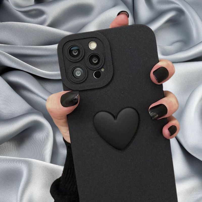 Midnight Black Cute Heart Lanyard Cover iphone 14