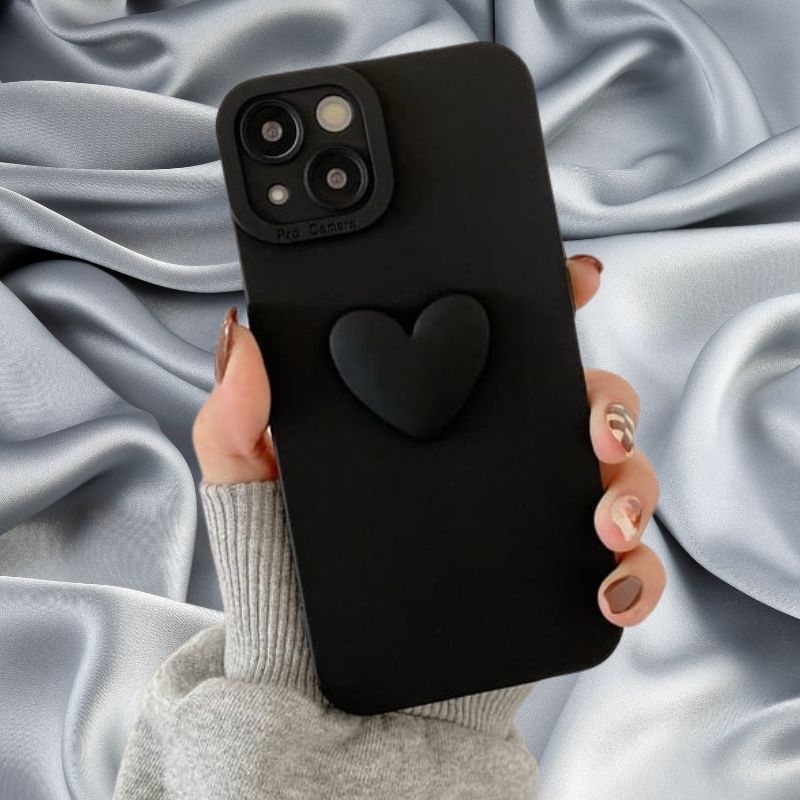 Midnight Black Cute Heart Lanyard Cover – phone accessory by JustAndBest India