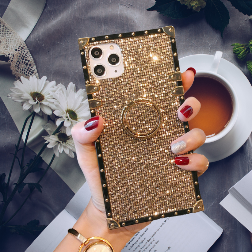 Elegant Gold Glitter Ring Holder Luxury Cover – phone accessory by JustAndBest India