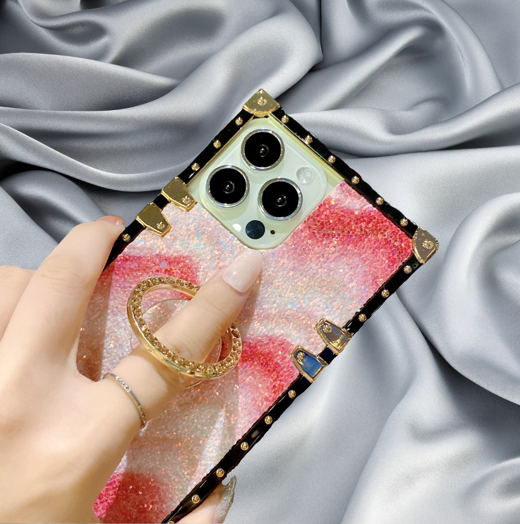 Pink Gradient Glitter Rhinestones Ring Holder Luxury Case – phone accessory by JustAndBest India