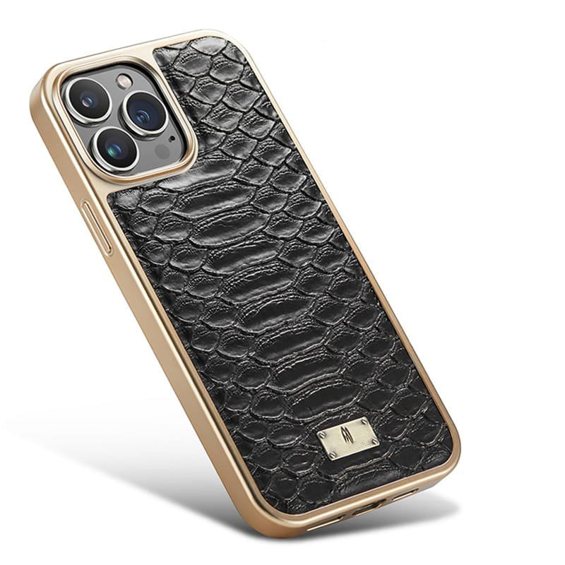 Jet Black Gold Plated Premium Leather Luxury Case iPhone cover – JustAndBest India