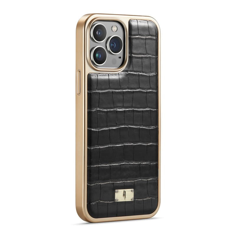 Midnight Black Gold Plated Premium Leather Luxury Cover iPhone cover – JustAndBest India