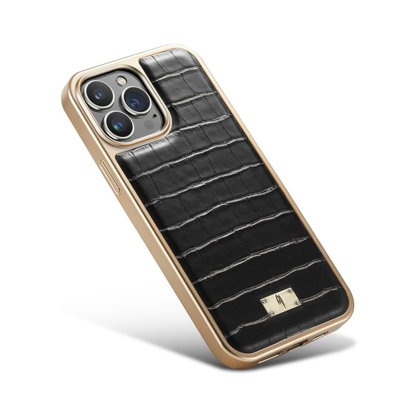 Midnight Black Gold Plated Premium Leather Luxury Cover iPhone cover – JustAndBest India