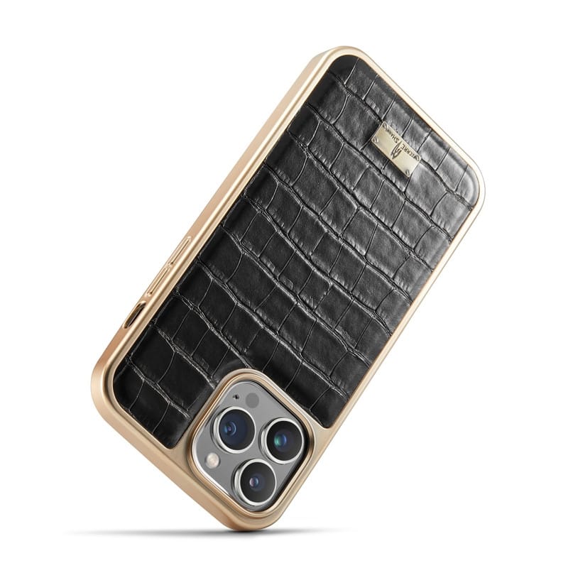 Midnight Black Gold Plated Premium Leather Luxury Cover iPhone cover – JustAndBest India