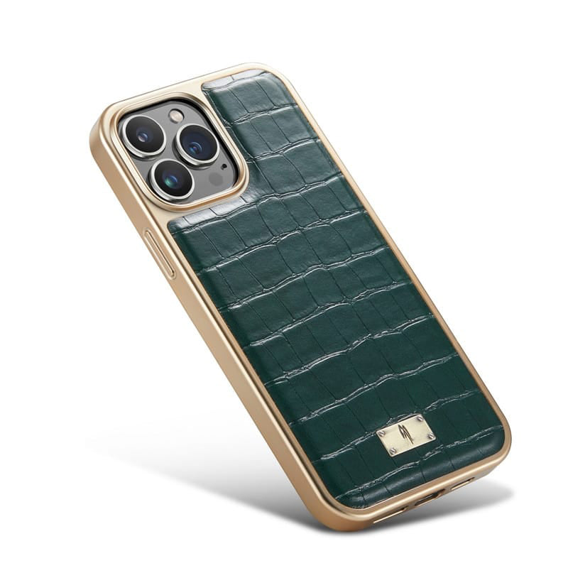 Forest Green Gold Plated Premium Leather Luxury Case iPhone cover – JustAndBest India