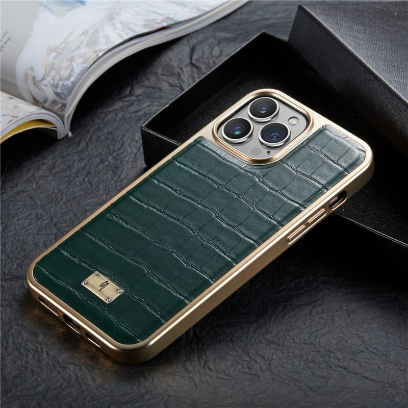 Forest Green Gold Plated Premium Leather Luxury Case