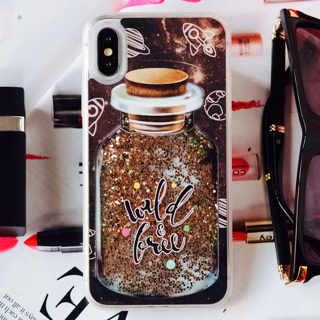 Wild And Free Glitter Sequin Quicksand iPhone X Case