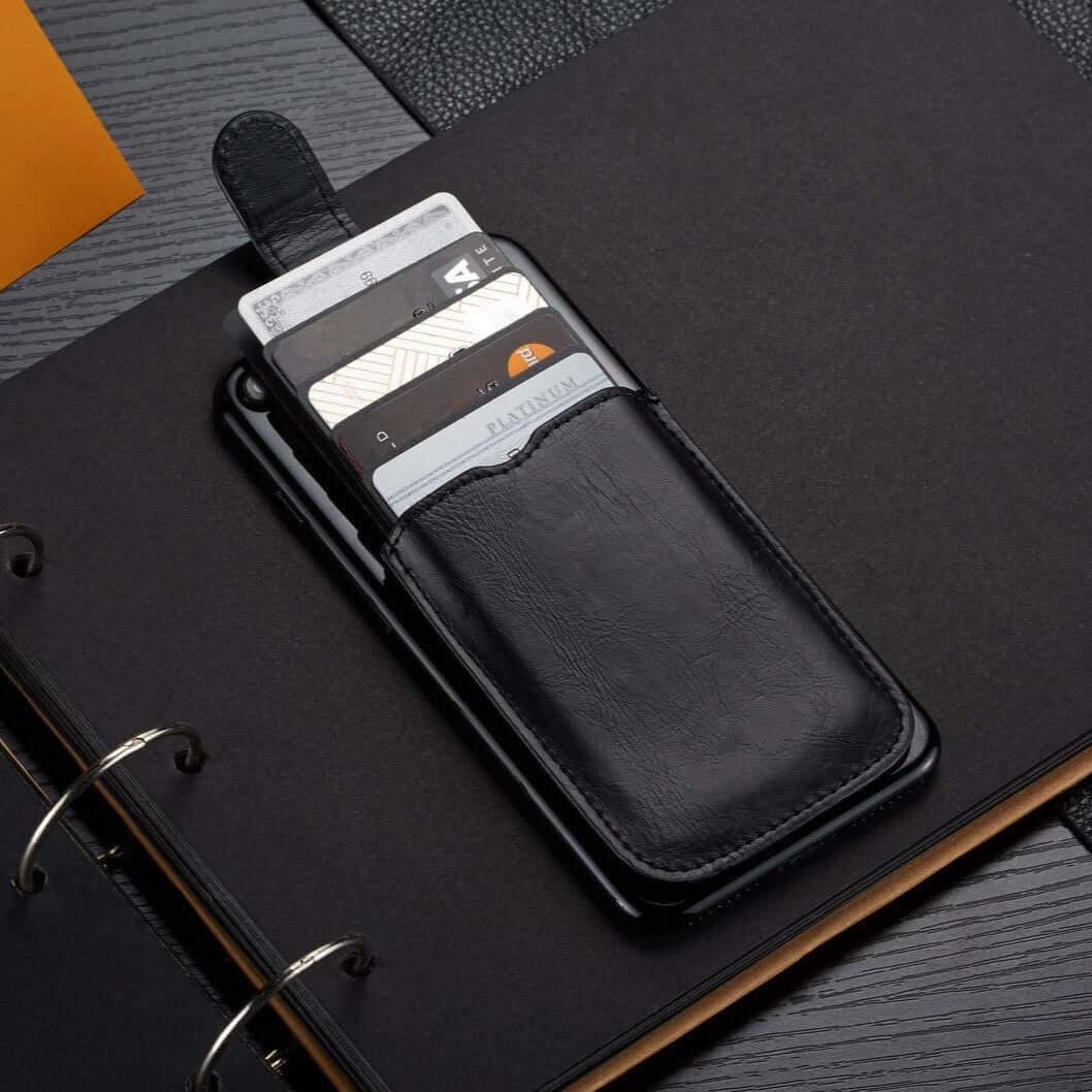 Black Multi Card Holder Premium Leather Phone Wallet – phone accessory by JustAndBest India
