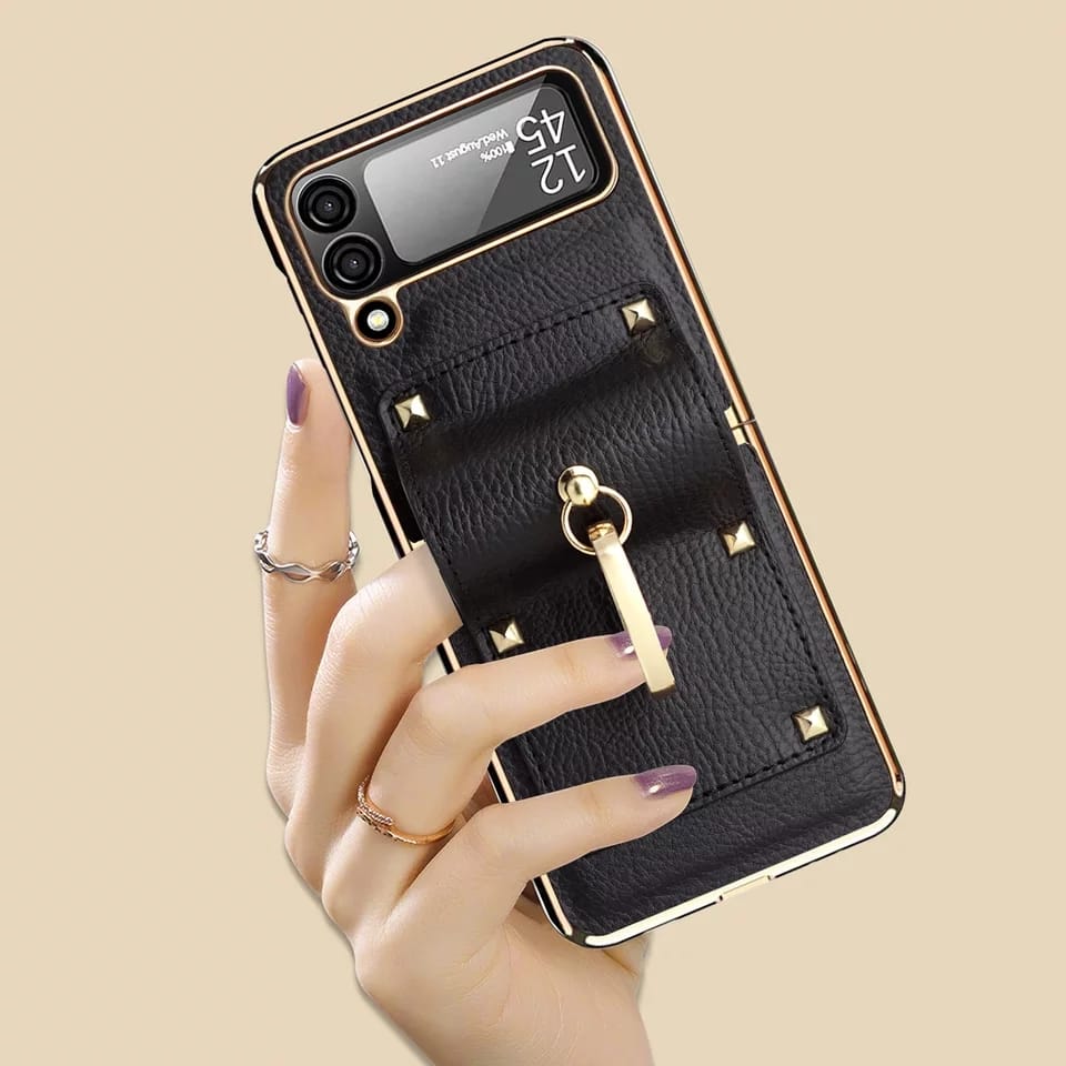 Ring Holder Gold Electroplated Premium Leather Case – phone accessory by JustAndBest India