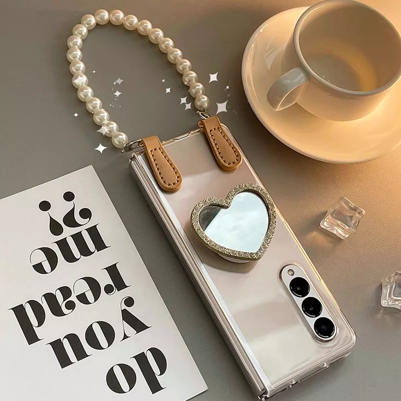 Pearls Bracelet Rhinestones Mirror Heart Cover iPhone cover – JustAndBest India
