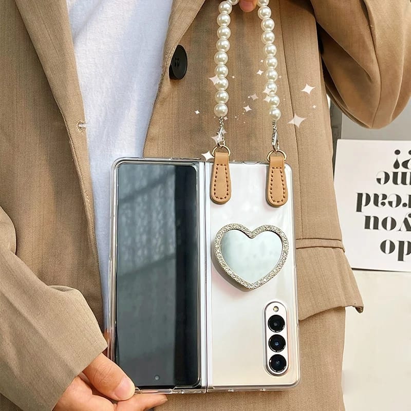 Pearls Bracelet Rhinestones Mirror Heart Cover iPhone cover – JustAndBest India