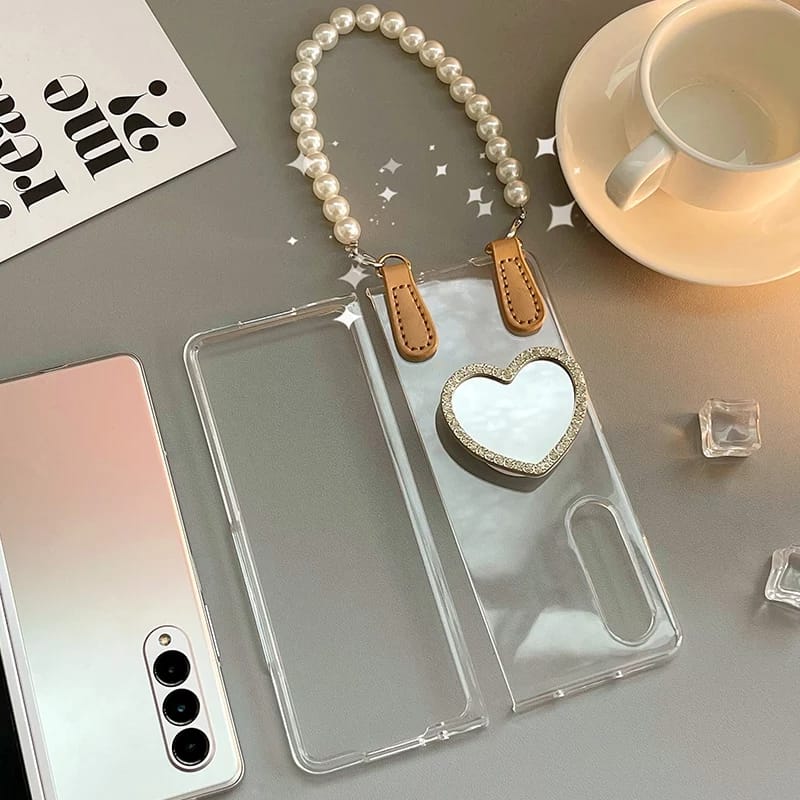 Pearls Bracelet Rhinestones Mirror Heart Cover iPhone cover – JustAndBest India