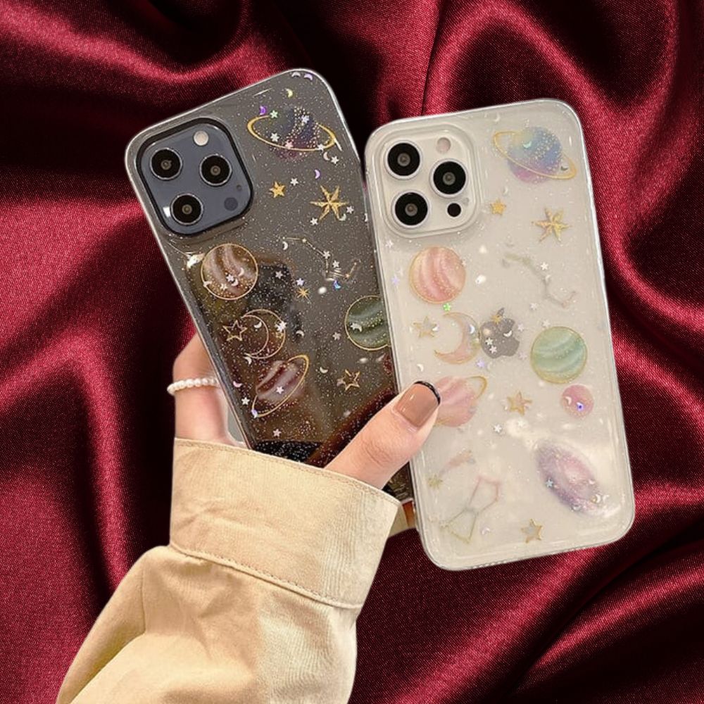 Glittery Stars and Planets Transparent Case iPhone cover – JustAndBest India