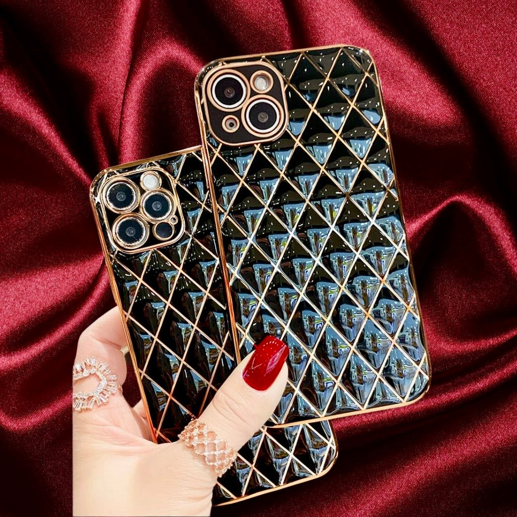 Glossy Black Grid Gold Electroplated Luxury Cover iPhone cover – JustAndBest India
