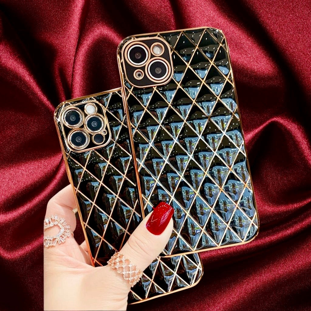 Glossy Black Grid Gold Electroplated Luxury Cover