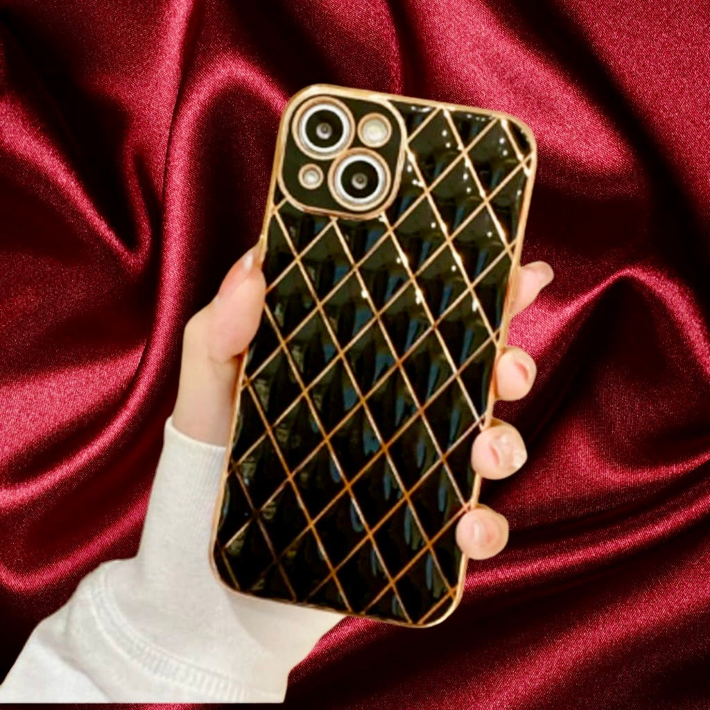Glossy Black Grid Gold Electroplated Luxury Cover iPhone cover – JustAndBest India