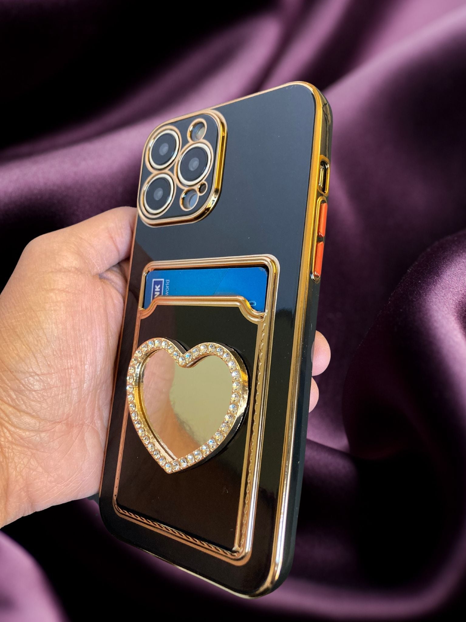 Bling Diamonds Heart Card Holder Cover – phone accessory by JustAndBest India