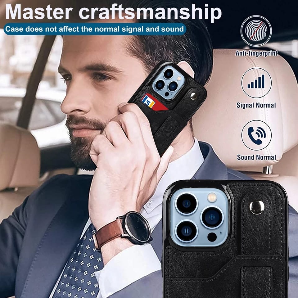 Premium Leather Wallet Style Hand Strap Case iPhone cover – JustAndBest India