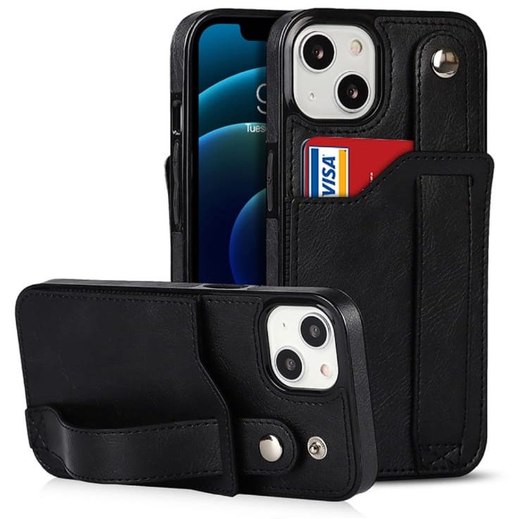 Premium Leather Wallet Style Hand Strap Case iPhone cover – JustAndBest India