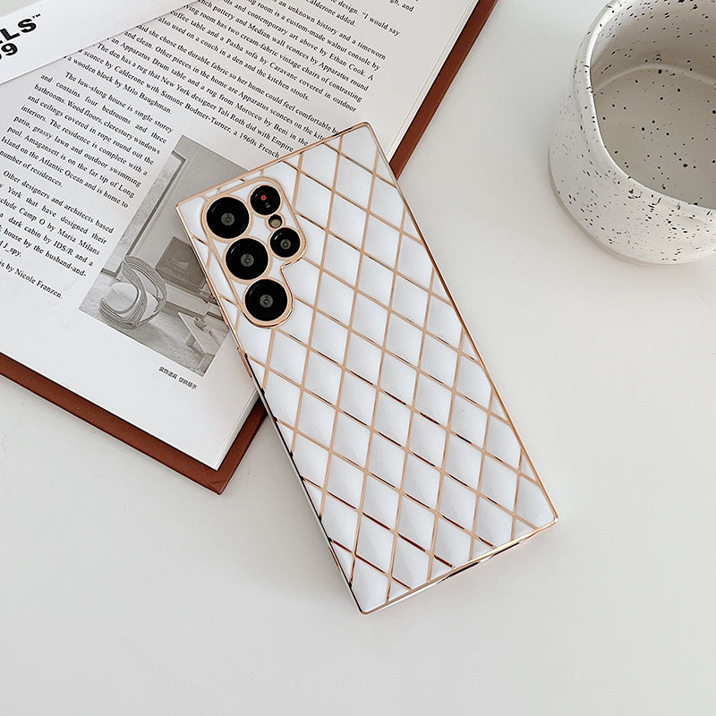 Glossy White Grid Gold Electroplated Cover