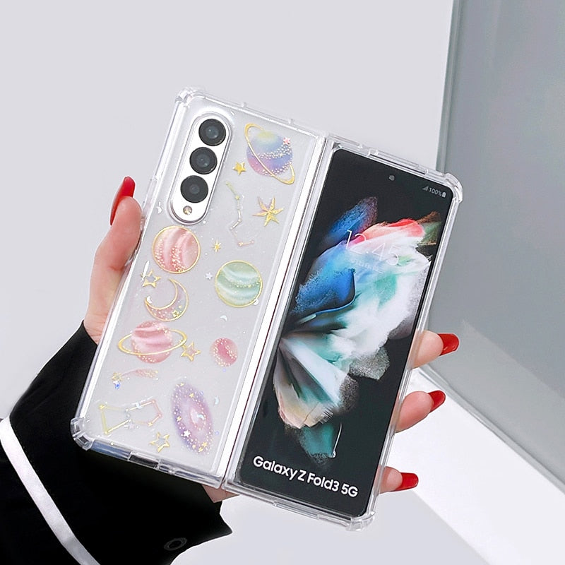 Cute Stars Transparent Samsung Z Fold 4 Case