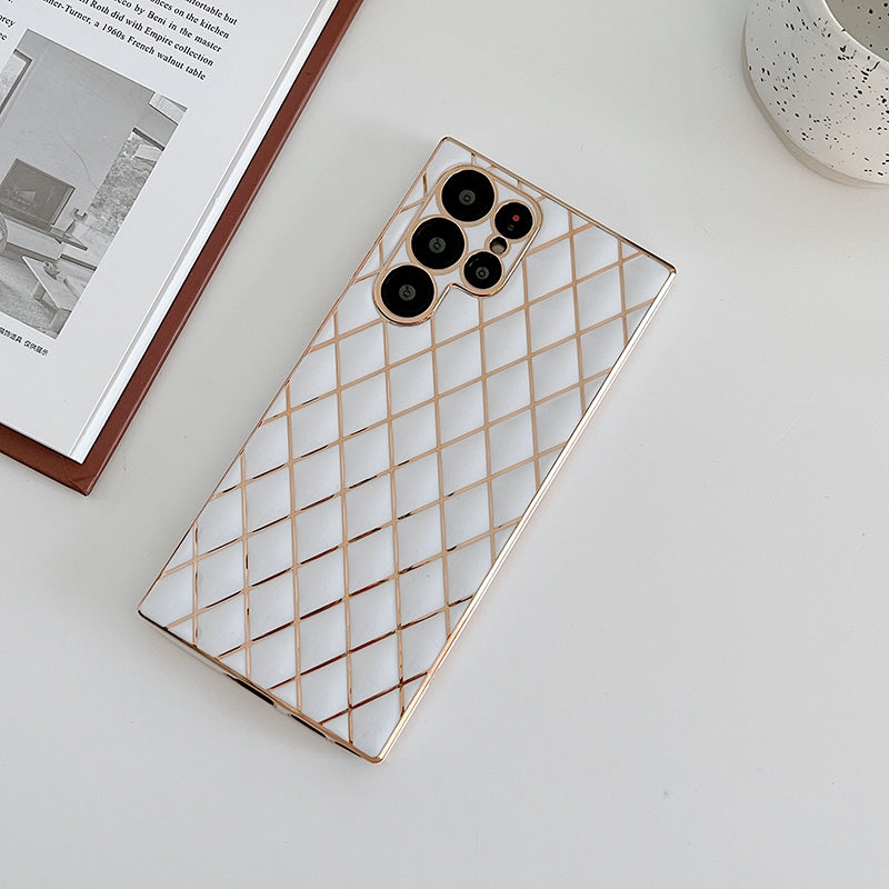 Glossy White Grid Gold Electroplated Cover iPhone cover – JustAndBest India