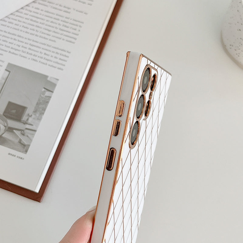 Glossy White Grid Gold Electroplated Cover iPhone cover – JustAndBest India